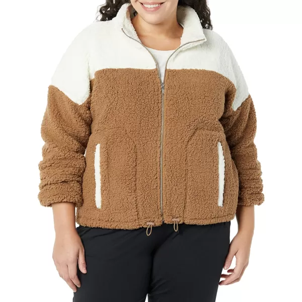 Amazon Essentials Womens Sherpa JacketIvoryTan Color Block