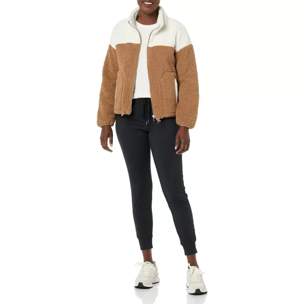 Amazon Essentials Womens Sherpa JacketIvoryTan Color Block