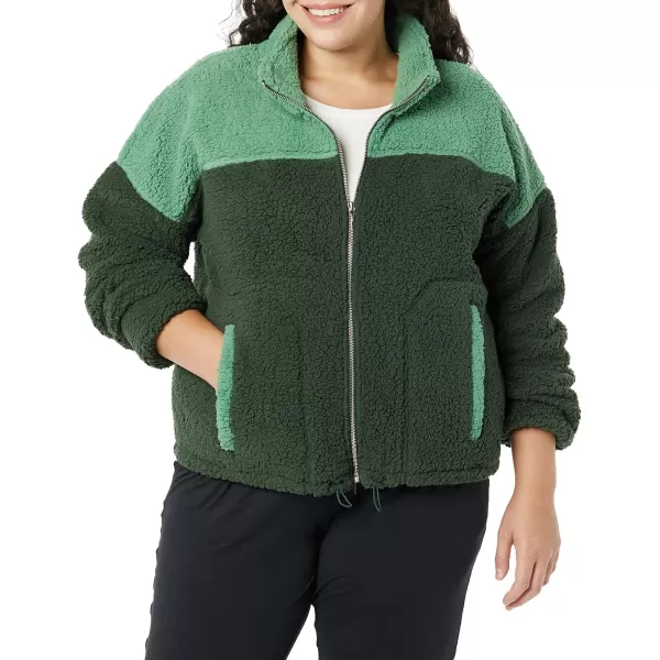 Amazon Essentials Womens Sherpa JacketSage GreenDark Green Color Block