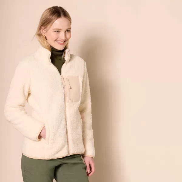 Amazon Essentials Womens Sherpa LongSleeve Mock Neck FullZip Jacket with Woven Trim Available in Plus SizeBeige Color Block