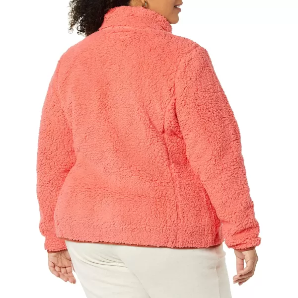 Amazon Essentials Womens Sherpa LongSleeve Mock Neck FullZip Jacket with Woven Trim Available in Plus SizeBrown Coral Pink Color Block