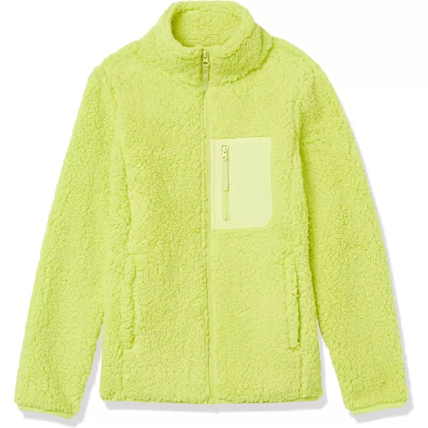 Amazon Essentials Womens Sherpa LongSleeve Mock Neck FullZip Jacket with Woven Trim Available in Plus SizeLime Green