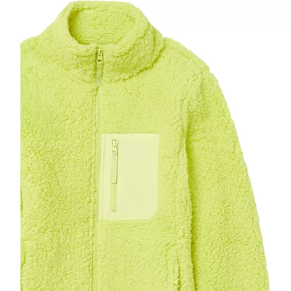 Amazon Essentials Womens Sherpa LongSleeve Mock Neck FullZip Jacket with Woven Trim Available in Plus SizeLime Green