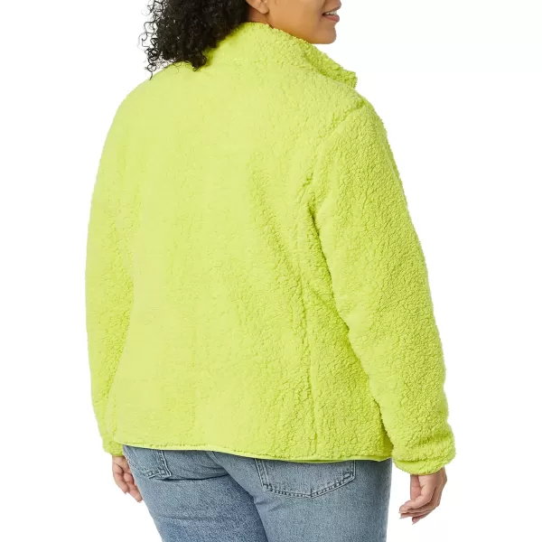 Amazon Essentials Womens Sherpa LongSleeve Mock Neck FullZip Jacket with Woven Trim Available in Plus SizeLime Green