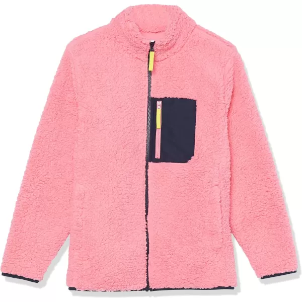 Amazon Essentials Womens Sherpa LongSleeve Mock Neck FullZip Jacket with Woven Trim Available in Plus SizePinkNavy