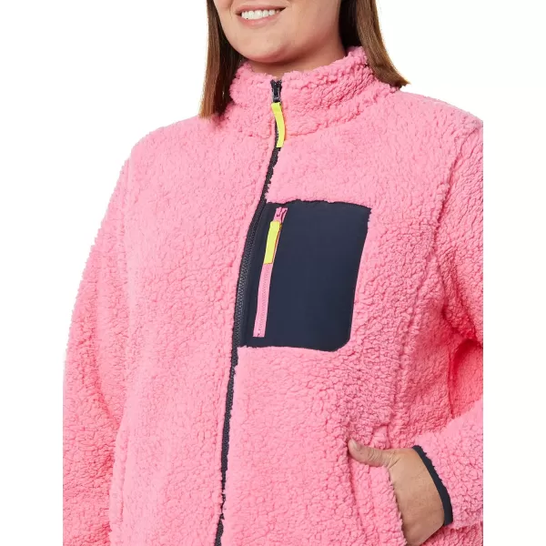Amazon Essentials Womens Sherpa LongSleeve Mock Neck FullZip Jacket with Woven Trim Available in Plus SizePinkNavy