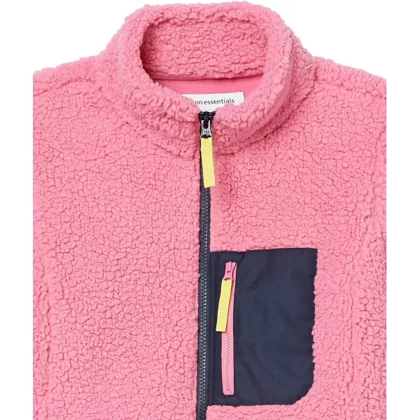 Amazon Essentials Womens Sherpa LongSleeve Mock Neck FullZip Jacket with Woven Trim Available in Plus SizePinkNavy
