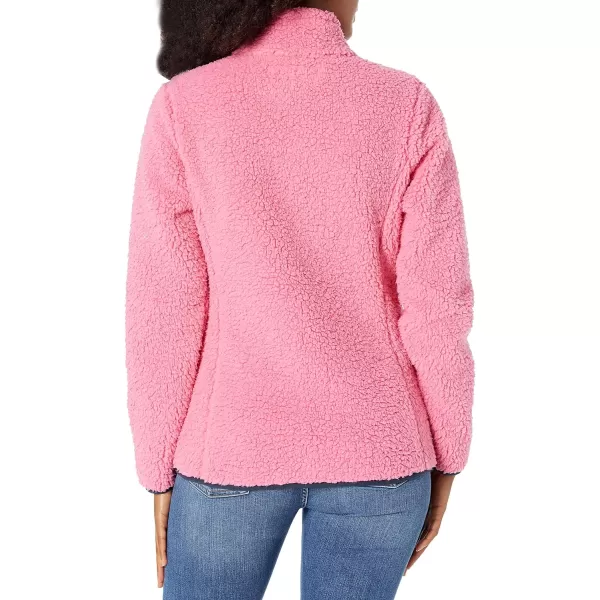 Amazon Essentials Womens Sherpa LongSleeve Mock Neck FullZip Jacket with Woven Trim Available in Plus SizePinkNavy