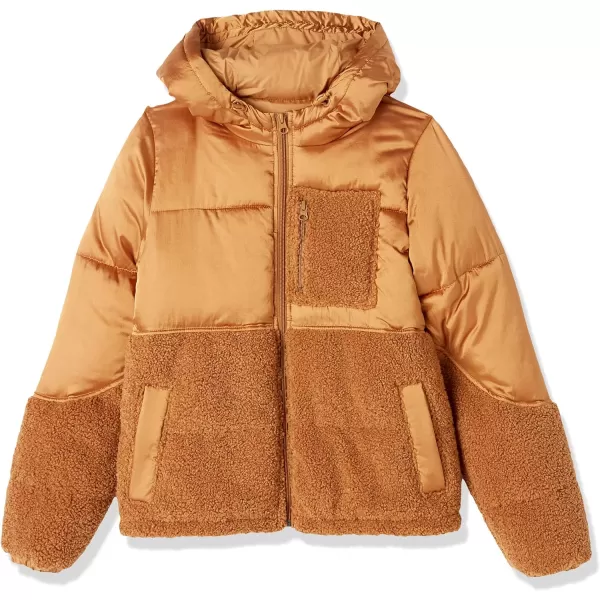 Amazon Essentials Womens Sherpa Puffer JacketDark Camel