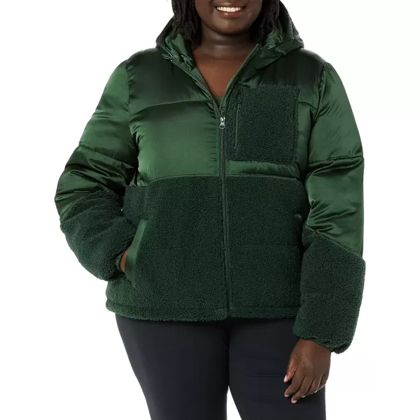 Amazon Essentials Womens Sherpa Puffer JacketDark Green Shiny