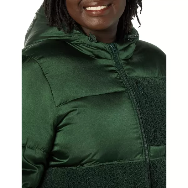 Amazon Essentials Womens Sherpa Puffer JacketDark Green Shiny