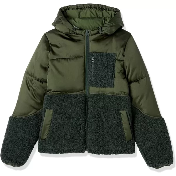 Amazon Essentials Womens Sherpa Puffer JacketDark Green Shiny