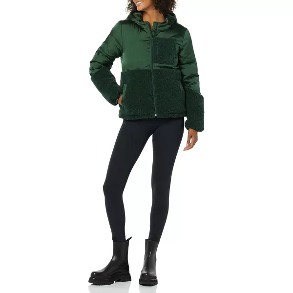 Amazon Essentials Womens Sherpa Puffer JacketDark Green Shiny