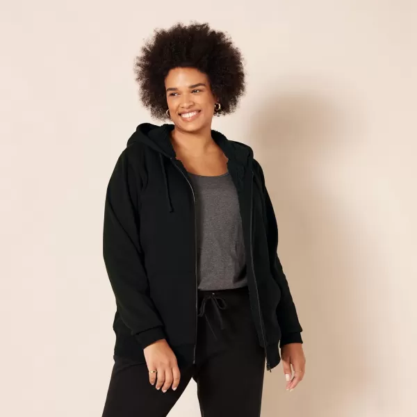 Amazon Essentials Womens SherpaLined Fleece FullZip Hooded Jacket Available in Plus SizeBlack