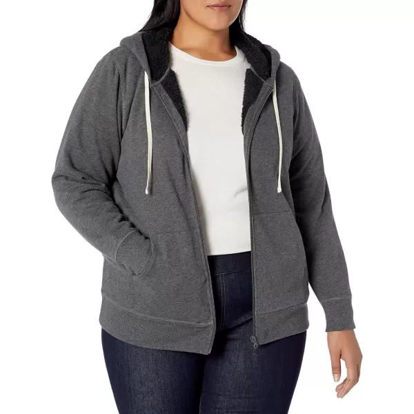 Amazon Essentials Womens SherpaLined Fleece FullZip Hooded Jacket Available in Plus SizeCharcoal Heather