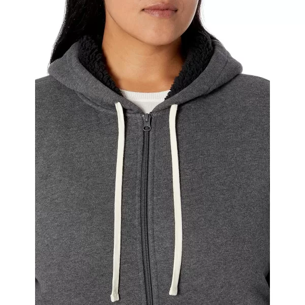 Amazon Essentials Womens SherpaLined Fleece FullZip Hooded Jacket Available in Plus SizeCharcoal Heather