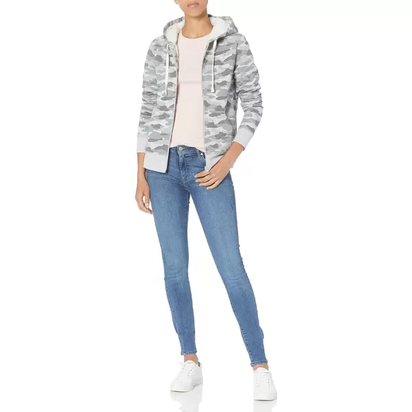 Amazon Essentials Womens SherpaLined Fleece FullZip Hooded Jacket Available in Plus SizeGrey Camo