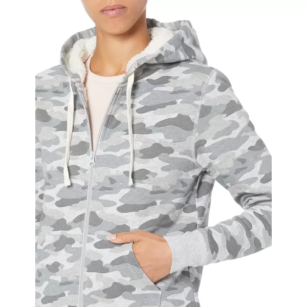 Amazon Essentials Womens SherpaLined Fleece FullZip Hooded Jacket Available in Plus SizeGrey Camo