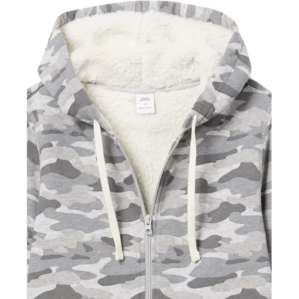 Amazon Essentials Womens SherpaLined Fleece FullZip Hooded Jacket Available in Plus SizeGrey Camo