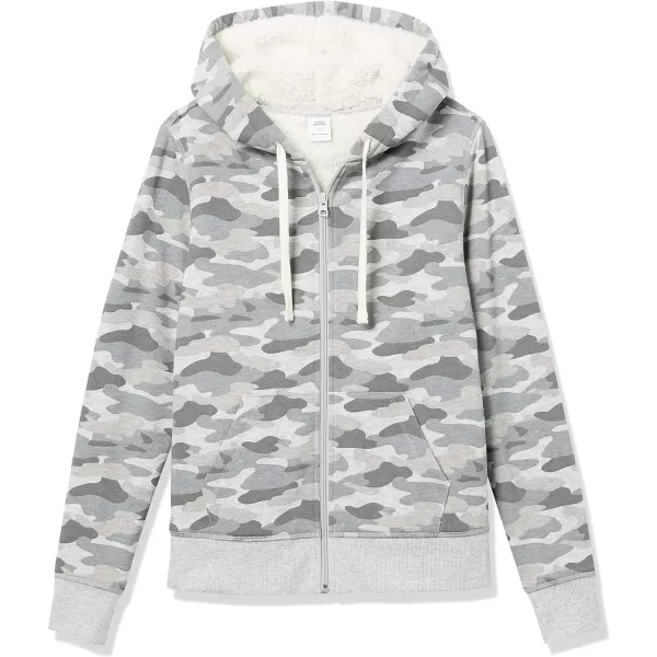Amazon Essentials Womens SherpaLined Fleece FullZip Hooded Jacket Available in Plus SizeGrey Camo