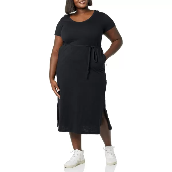 Amazon Essentials Womens Short Sleeve Belted Midi TShirt DressBlack