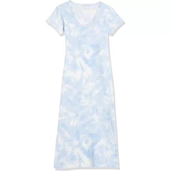 Amazon Essentials Womens Short Sleeve Belted Midi TShirt DressBlue Tie Dye