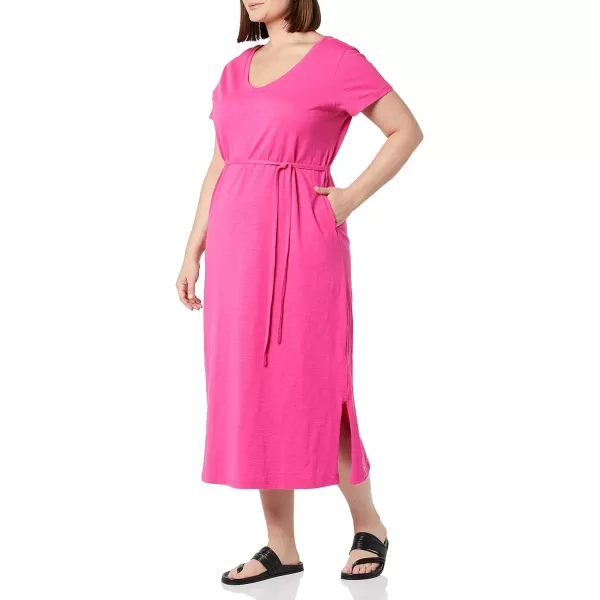 Amazon Essentials Womens Short Sleeve Belted Midi TShirt DressDark Pink