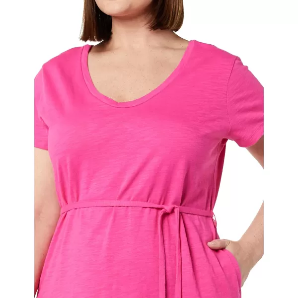 Amazon Essentials Womens Short Sleeve Belted Midi TShirt DressDark Pink