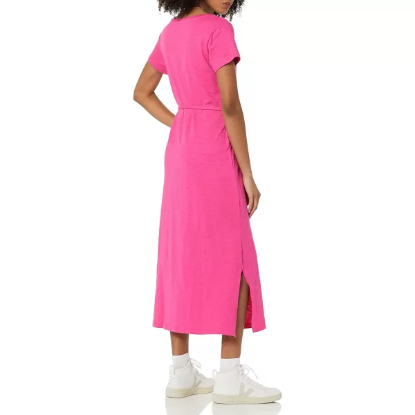 Amazon Essentials Womens Short Sleeve Belted Midi TShirt DressDark Pink