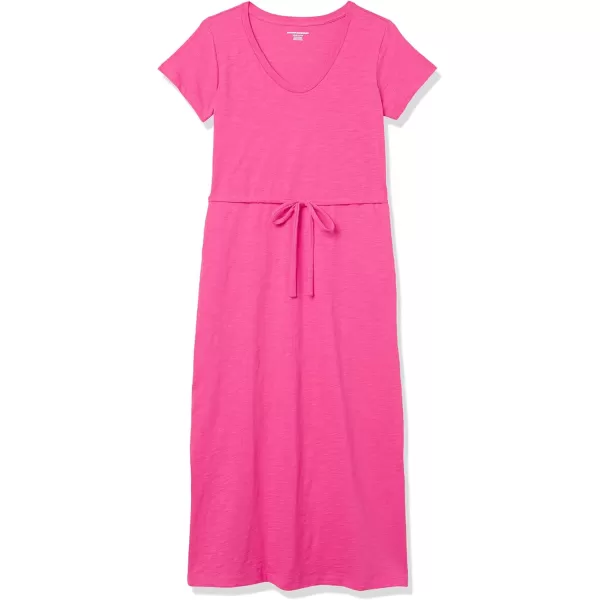 Amazon Essentials Womens Short Sleeve Belted Midi TShirt DressDark Pink