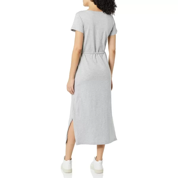 Amazon Essentials Womens Short Sleeve Belted Midi TShirt DressLight Grey Heather