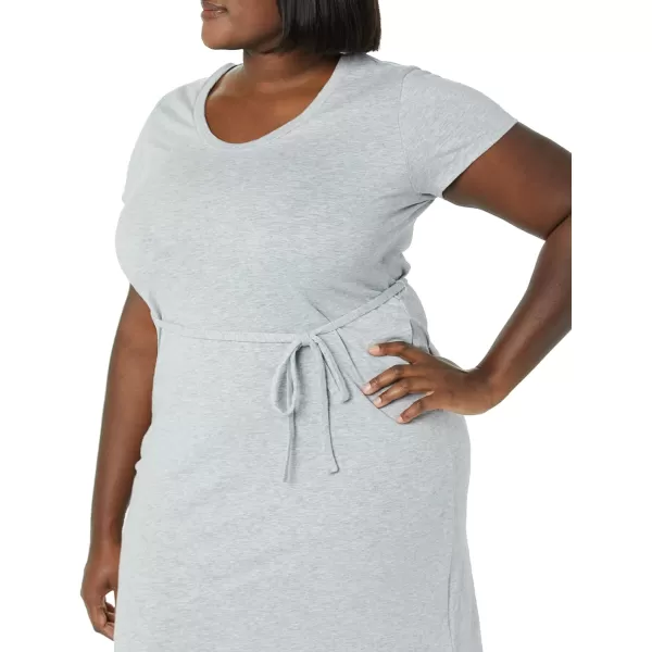 Amazon Essentials Womens Short Sleeve Belted Midi TShirt DressLight Grey Heather