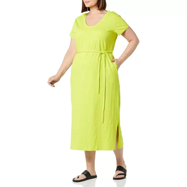 Amazon Essentials Womens Short Sleeve Belted Midi TShirt DressLime Green