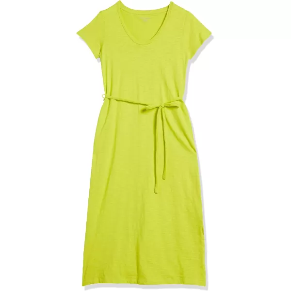 Amazon Essentials Womens Short Sleeve Belted Midi TShirt DressLime Green