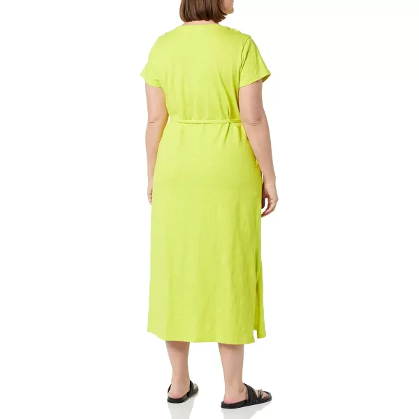 Amazon Essentials Womens Short Sleeve Belted Midi TShirt DressLime Green