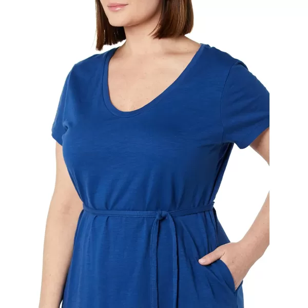 Amazon Essentials Womens Short Sleeve Belted Midi TShirt DressNavy