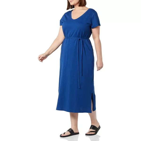 Amazon Essentials Womens Short Sleeve Belted Midi TShirt DressNavy