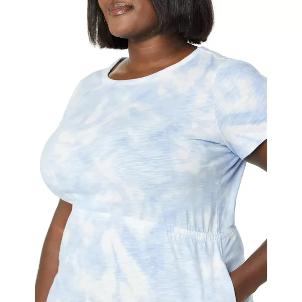 Amazon Essentials Womens Short Sleeve Elastic Waist Cotton Jersey MinidressBlue Tie Dye