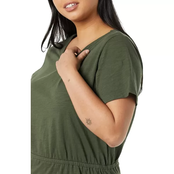 Amazon Essentials Womens Short Sleeve Elastic Waist Cotton Jersey MinidressDark Olive