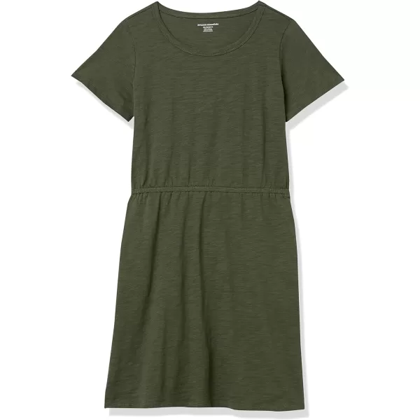 Amazon Essentials Womens Short Sleeve Elastic Waist Cotton Jersey MinidressDark Olive