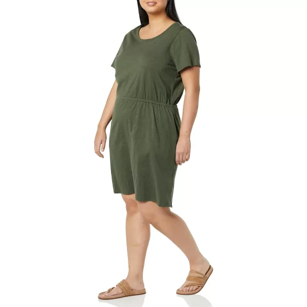 Amazon Essentials Womens Short Sleeve Elastic Waist Cotton Jersey MinidressDark Olive