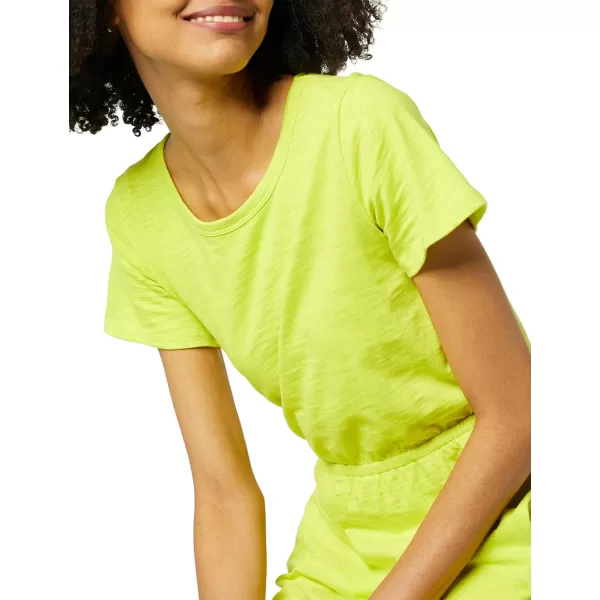 Amazon Essentials Womens Short Sleeve Elastic Waist Cotton Jersey MinidressLime Green