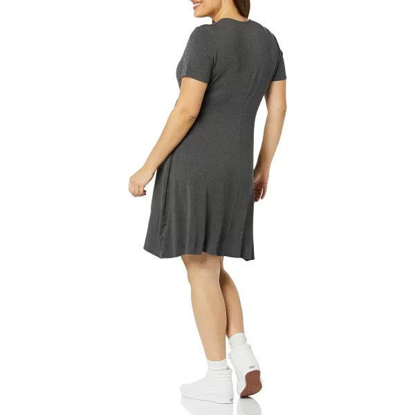 Amazon Essentials Womens Short Sleeve FauxWrap DressRayon Blend Charcoal Heather