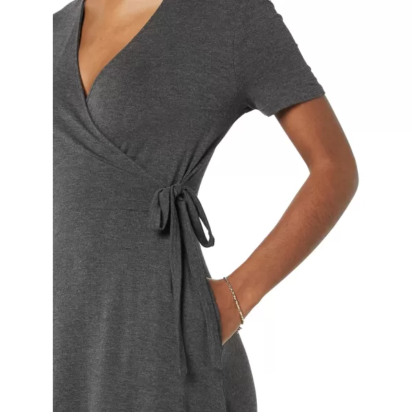 Amazon Essentials Womens Short Sleeve FauxWrap DressRayon Blend Charcoal Heather