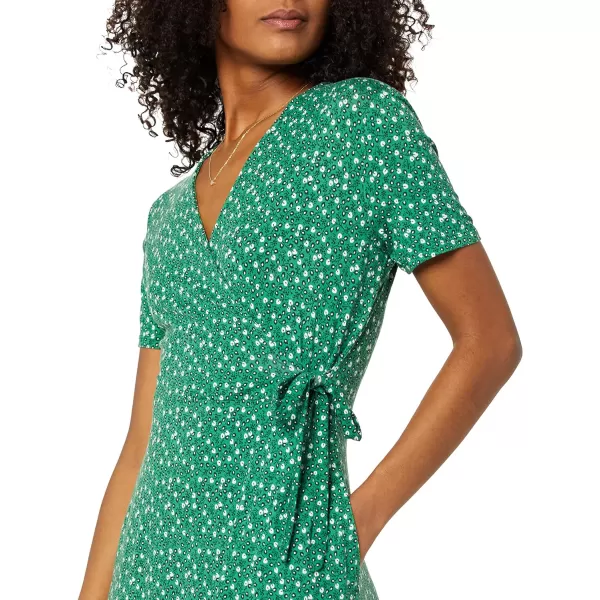 Amazon Essentials Womens Short Sleeve FauxWrap DressRayon Blend Green Floral