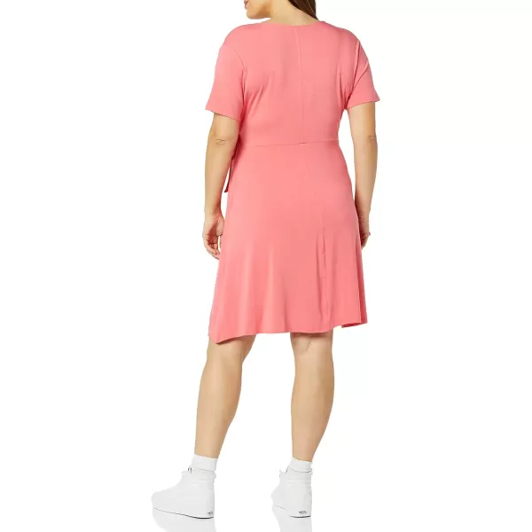 Amazon Essentials Womens Short Sleeve FauxWrap DressRayon Blend Hot Pink