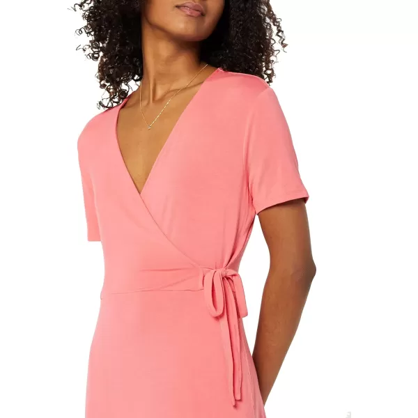 Amazon Essentials Womens Short Sleeve FauxWrap DressRayon Blend Hot Pink