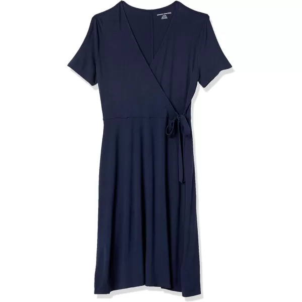 Amazon Essentials Womens Short Sleeve FauxWrap DressRayon Blend Navy