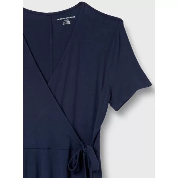 Amazon Essentials Womens Short Sleeve FauxWrap DressRayon Blend Navy