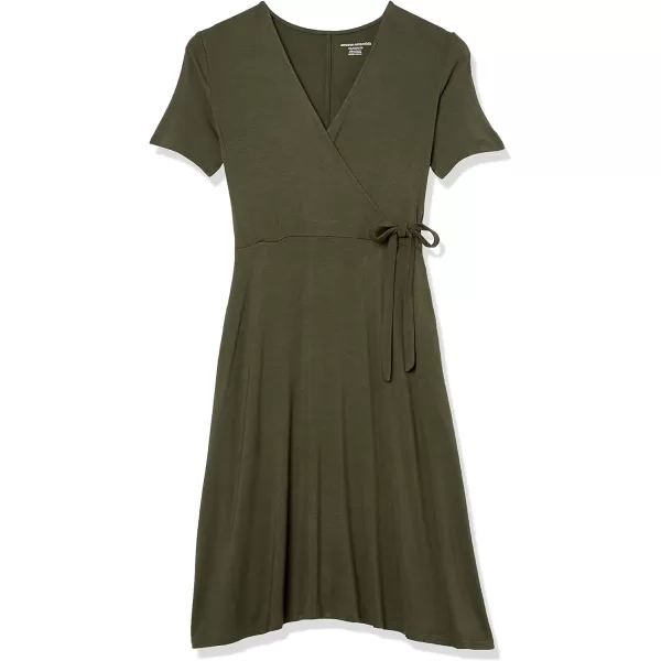 Amazon Essentials Womens Short Sleeve FauxWrap DressRayon Blend Navy